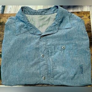 Merrell Men’s XL Outdoor Hiking Shirt Blue Button Up w/ Hidden Zip Pocket